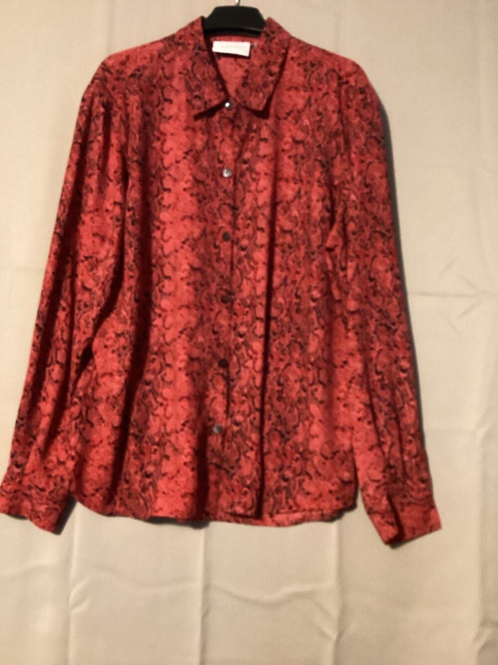 Liz Claiborne Dressy Button Down Shirt Medium Red And Black Long Sleeve Floral